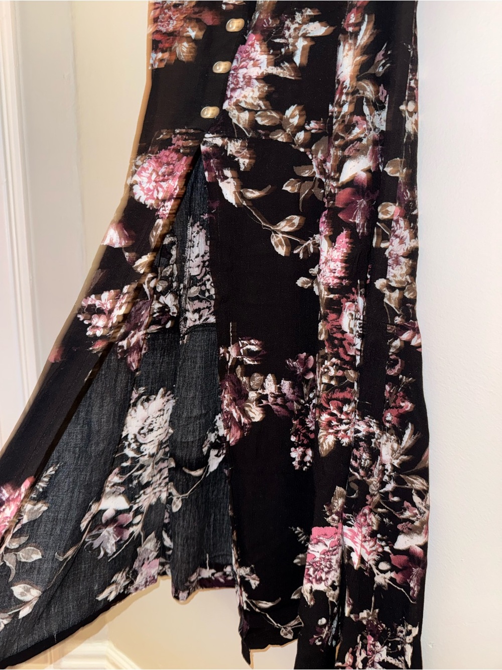 Floral Button-Front Black Maxi Skirt - Pink Floral - Picture 4 of 6